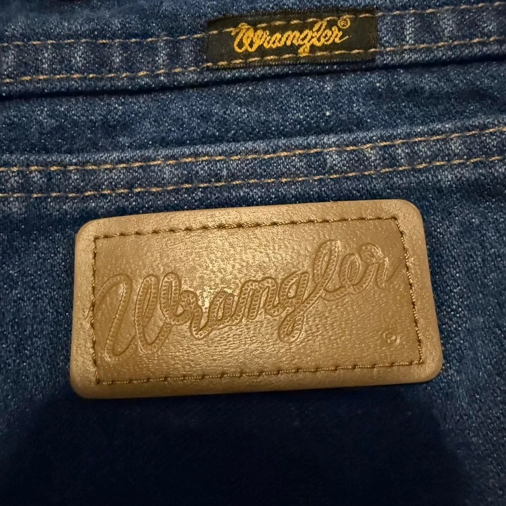 Vintage Wrangler Dark Wash Straight Leg Jeans 35x30 USA Made Western Cowboy